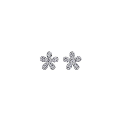 Boucles d'oreilles argent rhodié fleur résine et strass blanc