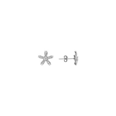 Boucles d'oreilles argent rhodié fleur oxydes blancs sertis