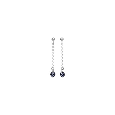 Boucles d'oreilles tige argent rhodié pendante 1 boule diamanté couleurs et ruthenium