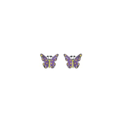 Boucles d'oreilles tige argent rhodié papillon violet