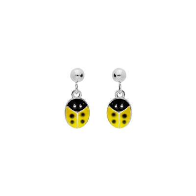 Boucles d'oreilles tige argent rhodié pendante coccinelle jaune