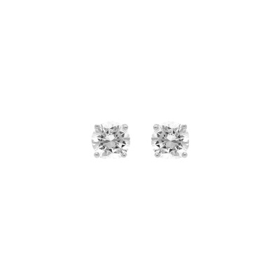 Boucles d'oreilles argent rhodié oxyde blanc rond 7mm 4 griffes
