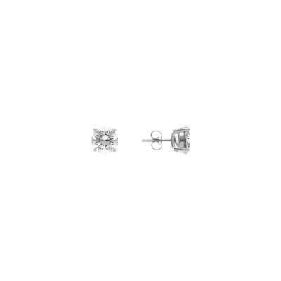 Boucles d'oreilles argent rhodié oxyde blanc rond 8mm 4 griffes