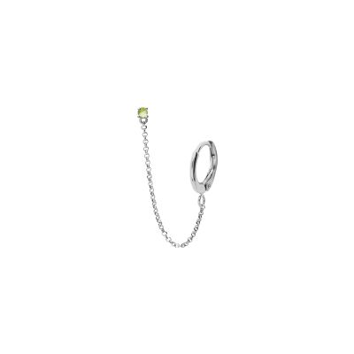 Boucles d'oreilles tige argent rhodié oxyde vert serti chainette et créole sur lobe (2 trous)