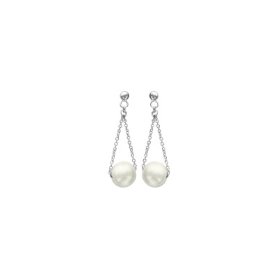 Boucles d'oreilles tige argent rhodié pendante perle synthétique blanche