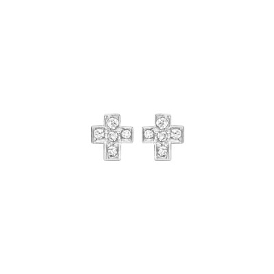 Boucles d'oreilles tige argent rhodié croix dim 6 x 5 mm oxydes de zirconium sertis