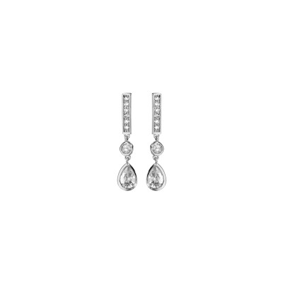 Boucles d'oreilles tige argent rhodié pendante goutte oxyde blanc