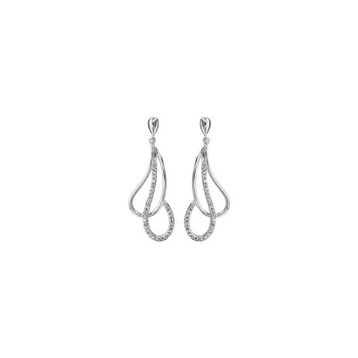 Boucles d'oreilles tige argent rhodié goutte evidee croisée oxydes blancs sertis