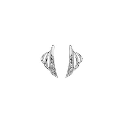 Boucles d'oreilles tige argent rhodié 3 rangs oxydes blancs sertis