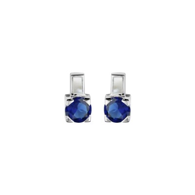 Boucles d'oreilles tige argent rhodié avec nacre blanche et pierre ronde bleu foncé synthétique