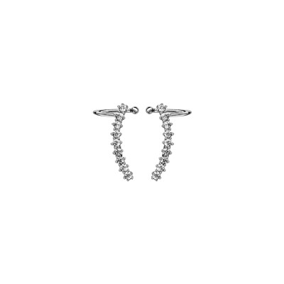 Boucles d'oreilles de lobe argent rhodié forme tige arrondie oxydes blancs sertis