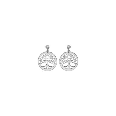 Boucles d'oreilles tige argent rhodié rondelle arbre de vie