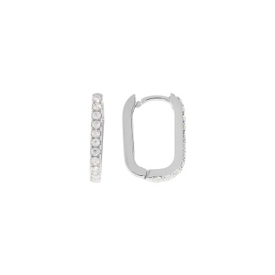 Boucles d'oreilles créoles argent rhodié rectangulaire articulée oxydes blancs sertis