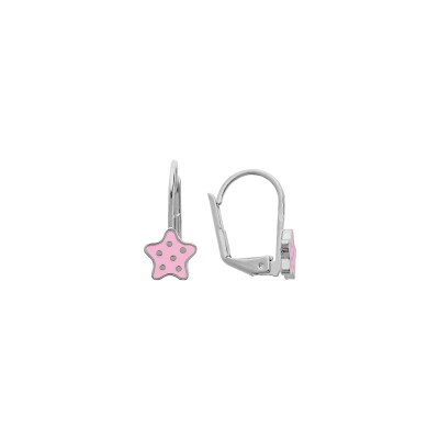 Boucles d'oreilles argent rhodié dormeuse étoile a poids résine rose