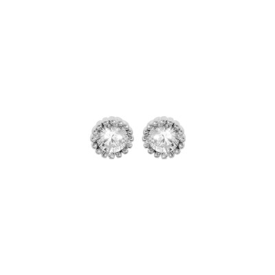 Boucles d'oreilles tige argent rhodié perlée oxyde blanc serti 5mm