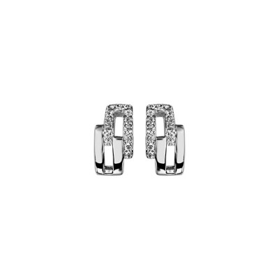 Boucles d'oreilles tige argent rhodié 2 rectangles oxydes blancs