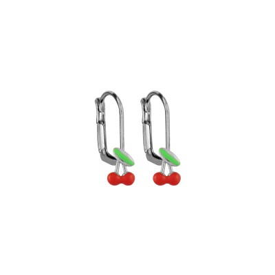 Boucles d'oreilles argent rhodié dormeuse cerise