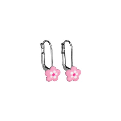 Boucles d'oreilles argent rhodié dormeuse fleur rose