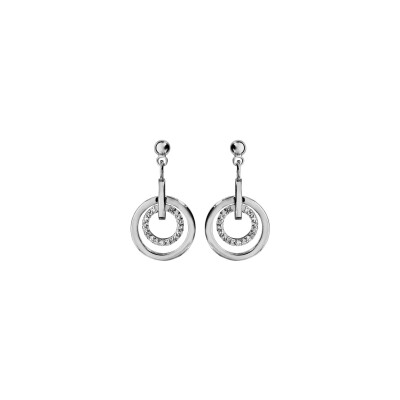 Boucles d'oreilles tige argent rhodié 1 anneau lisse et 1 anneau oxyde
