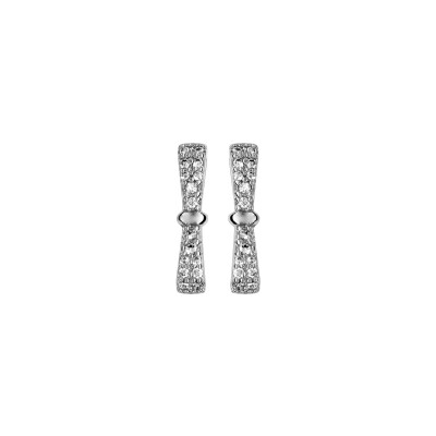 Boucles d'oreilles tige argent rhodié forme noeud papillon oxydes blancs