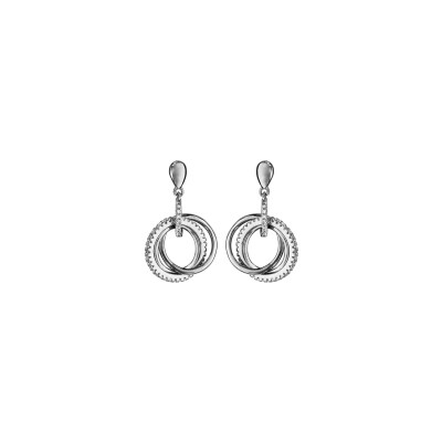 Boucles d'oreilles tige argent rhodié multi cercles oxydes blancs sertis