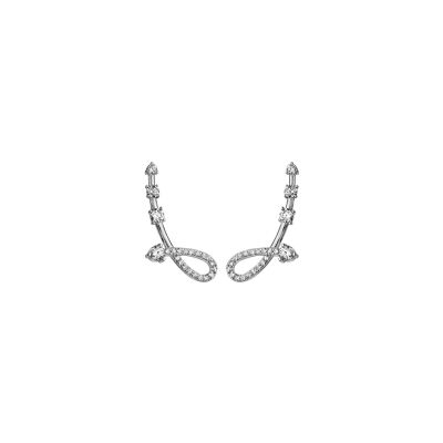 Boucles d'oreilles de lobe argent rhodié forme boucle oxydes blancs sertis