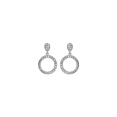 Boucles d'oreilles tige argent rhodié pendante cercle oxydes blancs sertis
