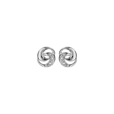 Boucles d'oreilles tige argent rhodié puce 2 maillons et oxydes blancs sertis