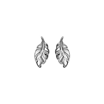 Boucles d'oreilles tige argent rhodié feuille