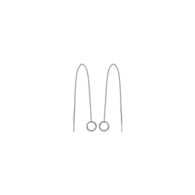 Boucles d'oreilles argent rhodié traversante longue chainette baguette et cercle