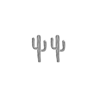 Boucles d'oreilles tige argent rhodié cactus