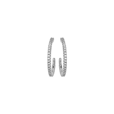 Boucles d'oreilles tige argent rhodié créole oxydes blancs sertis diam 20mm