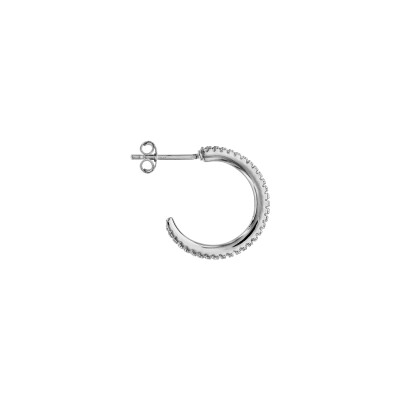 Boucles d'oreilles tige argent rhodié créole oxydes blancs sertis diam 20mm