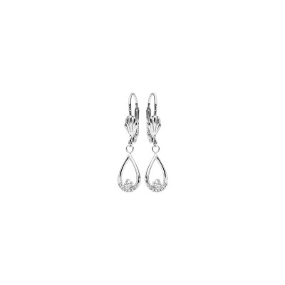 Boucles d'oreilles dormeuse argent rhodié pendante goutte oxydes blancs sertis