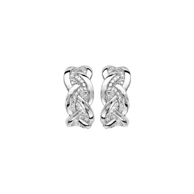 Boucles d'oreilles tige argent rhodié demi Boucles d'oreilles créoles tresse oxydes blancs sertis