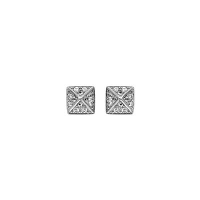 Boucles d'oreilles tige argent rhodié forme pyramide oxydes blancs sertis