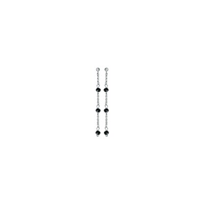 Boucles d'oreilles tige argent rhodié pendante 3 boules perles de verre facetees noires