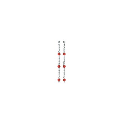 Boucles d'oreilles tige argent rhodié pendante 3 boules perles de verre facetees rouge