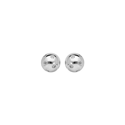 Boucles d'oreilles tige argent rhodié boules oxydes blancs