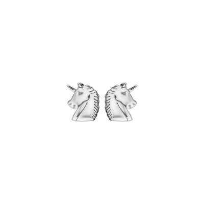 Boucles d'oreilles tige argent rhodié tête de licorne
