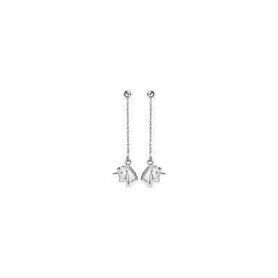 Boucles d'oreilles tige argent rhodié pendante tête de licorne