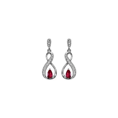 Boucles d'oreilles tige argent rhodié pierre synthétique fuschia