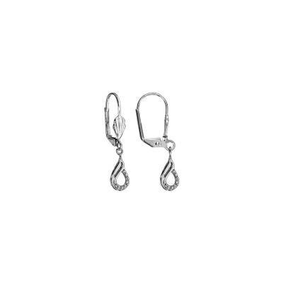 Boucles d'oreilles argent rhodié dormeuse goutte oxyde blanc serti