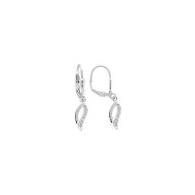 Boucles d'oreilles argent rhodié dormeuse vague oxyde blanc serti