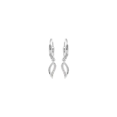 Boucles d'oreilles argent rhodié dormeuse vague oxyde blanc serti