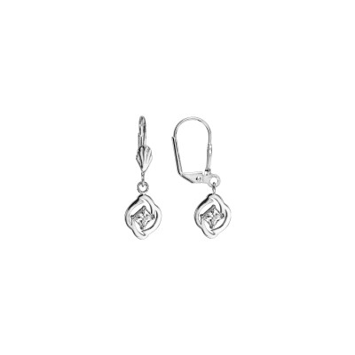 Boucles d'oreilles argent rhodié dormeuse carré oxyde blanc serti