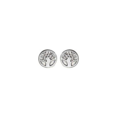 Boucles d'oreilles tige argent rhodié arbre de vie ajouré fond nacre blanche véritable