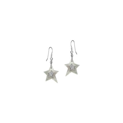 Boucles d'oreilles étoile nacre blanche + étoile argent + serti oxyde fermoir dormeuse