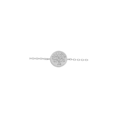 Bracelet argent rhodié rond 12mm arbre de vie avec oxydes blancs sertis 15+4cm