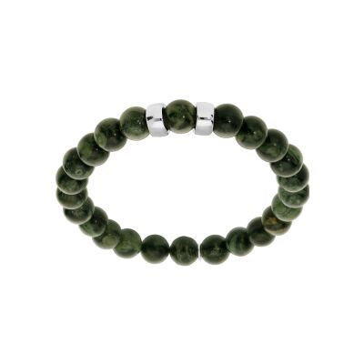 Bracelet argent rhodié extensible boules rhyolite vert véritable 2 charms à graver